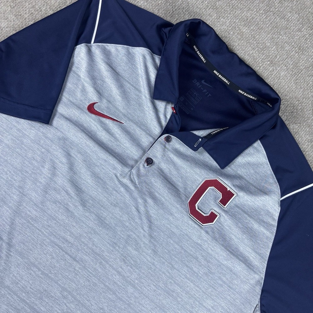 Nike Dri-FIT Cleveland Guardians Baseball Polo Shirt Men's XL Gray Blue MLB